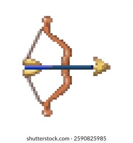 Pixel art of bow and arrow illustration. Pixelated archery icon.