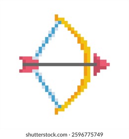 Pixel art of bow and arrow illustration. Pixelated archery icon. Archery icon.
