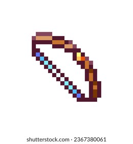 Icono de arco de arte de píxeles. Pegatina De Flor De Madera Con Arma De Arma De Arma De Juego Retro De 8 bits. Elemento de estilo de videojuego de arcade de 80 y 90 para activos de juego o Sprite, símbolo de interfaz o patrón decorativo.