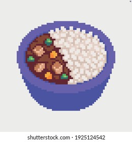 Pixel art bowl with curry and rice