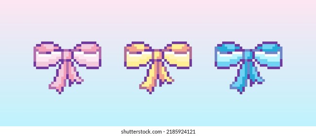 Icono de arcos de arte de píxeles. Pegatina vectorial de 8 bits o sonrisa de arcos de cinta ambientados en estilo de juego retro 90. Signo de arcos coloridos de moda mosaico.