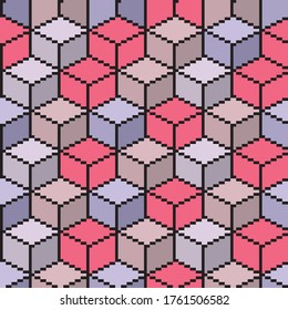 Pixel art boxes isometric background. Colorful boxes background. Vector picture.