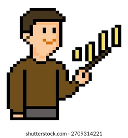 Um pixel art boy segurando um bastão de ensino