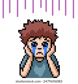pixel art of boy sad cry isolated background