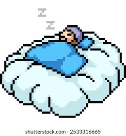 pixel art of boy sleep on cloud isolated background