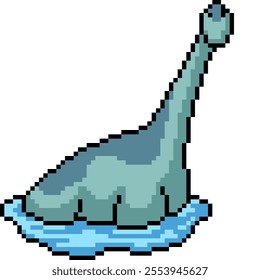 pixel art of brachiosaurus swim pond isolated background