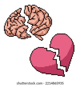 pixel art of brain heart broken