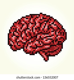Pixel art brain isolated vector