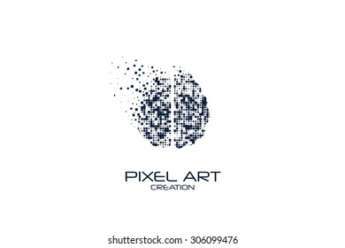 Logotipo do cérebro da arte de pixel no fundo branco.