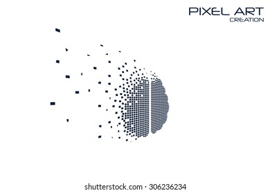 Pixel art brain logo on white background.