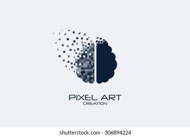 Logotipo do cérebro da arte de pixel no fundo branco.