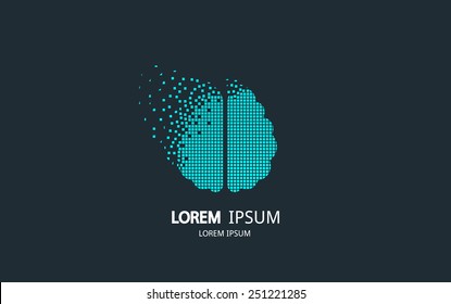 Pixel art brain logo. Vector logotype design.