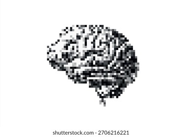 Pixel Art Representación cerebral de la función cognitiva. 8 bits. Desarrollo de juegos, App móvil. Ilustración vectorial aislada.	
