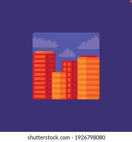 Pixel art bright colored city scene