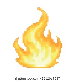 Pixel art bright yellow flame. Perfect for 2D games, fire magic, explosion effects, or battle animations. Retro 8-bit style with transparent background for seamless game asset use.