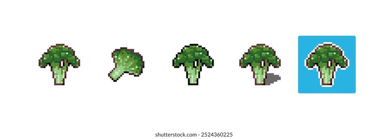 Pixel art Brócolis. Estilo de jogo de 8bit Pixelated Verde Brócolis Vegetable. Ícone Detalhado de Brócolis de Pixel com sombreamento e traçado diferente. 