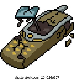 pixel art of broken old phone isolated background
