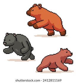pixel art of brown bear pose