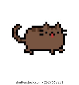 Pixel art brown cat walking pose isolated on white background