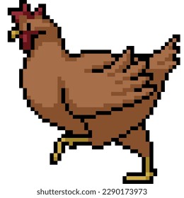 pixel art of brown chicken walk