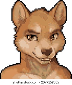 Pixel art, brown furry anime boy. Smile for chat. Sticker.