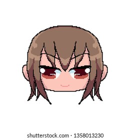 Pixel art, Brown haired angry boy. Smile for chat. Sticker.