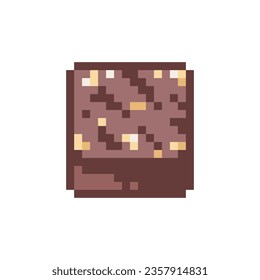 Pixel Art Brownie Cake. Retro 8 bit Style Sweet Pastry Chocolate Fudge Square Cake Illustration. Ideal for Sticker, Retro Decorative Element, Game Asset, Emoji, Patch or Cute Geek Avatar.	