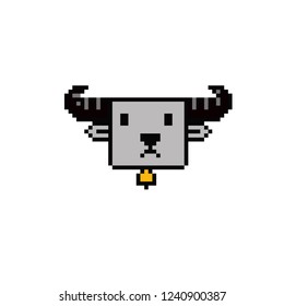 Pixel Art Buffalo White Vector