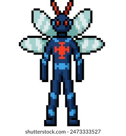 pixel art of bug man superhero isolated background