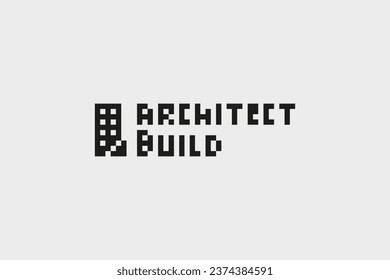 Pixel art building architecture logo design vector illustration