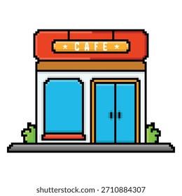 Pixel Art Building Café Vektordesign