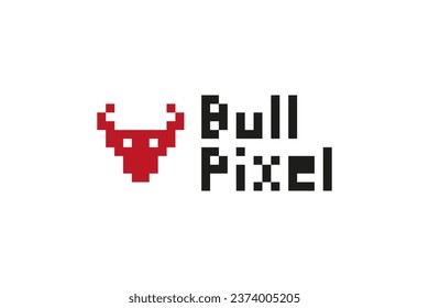 Pixel art Bull head logo design vector illustration