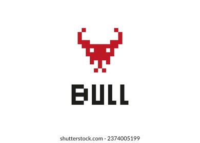 Pixel art Bull skull head logo design vector illustration