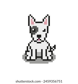 Pixel art of bull terrier dog, vector illustration on isolated background.