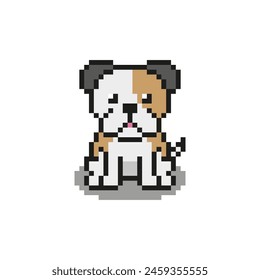 Pixel art of bulldog, vector illustration on isolated background.