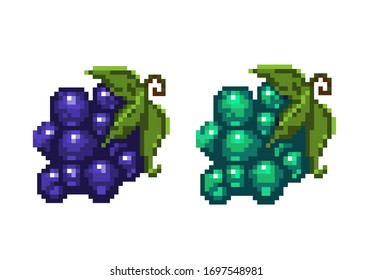 pixel art bunch of grapes icon. 32x32 pixels. Vector illustration on a white background.