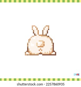 Pixel art bunny tail icon. Vector 8 bit style illustration of bunny back view. Cute decorative easter spring element of retro video game computer graphic for game asset, sprite, sticker or web.