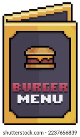 Pixel art burger menu, paper menu vector icon for 8bit game on white background