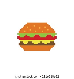 pixel art burger  vector game 8 bit fast food icon