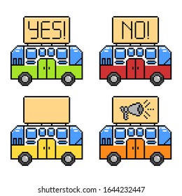 Pixel-Kunstbus mit Werbetafel-Symbol-Set