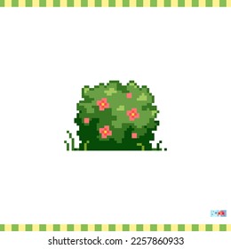 Pixel art bush cat icon. Vector 8 bit style illustration of green bush for greenery hedge. Cute decorative nature element of retro video game computer graphic for game asset, sprite, sticker or web.