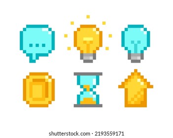 Pixel Art business app icons set in retro 8-bit video game style