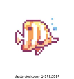 Pixel Art Butterfly Fish Icon. Vector Y2K 8Bit Sticker of Tropical Marine Life. Cute Coral Fish Video Game Element for Ocean Exploration Design.