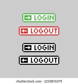 Pixel art button login and logout design vector