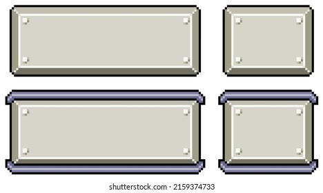 Pixelkunsttasten für eine metallische Benutzeroberfläche, Vektorsymbol für 8bit-Spiel auf weißem Hintergrund

