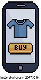 Pixel art buy clothes over the phone vector icon for 8bit game on white background

