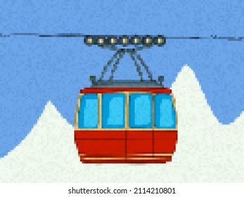 Pixel art cable car, vector illustration