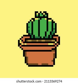 Pixel art cactus pot design isolated