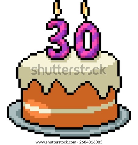 pixel art of cake 30 birthday celebrate isolated background