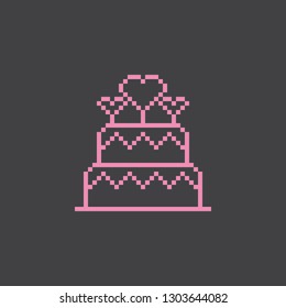 Pixel art cake with hearts vector icon. Sign for web, mobile design and 8 bit games.
Vector illustration. Valentine day, love, wedding symbol.